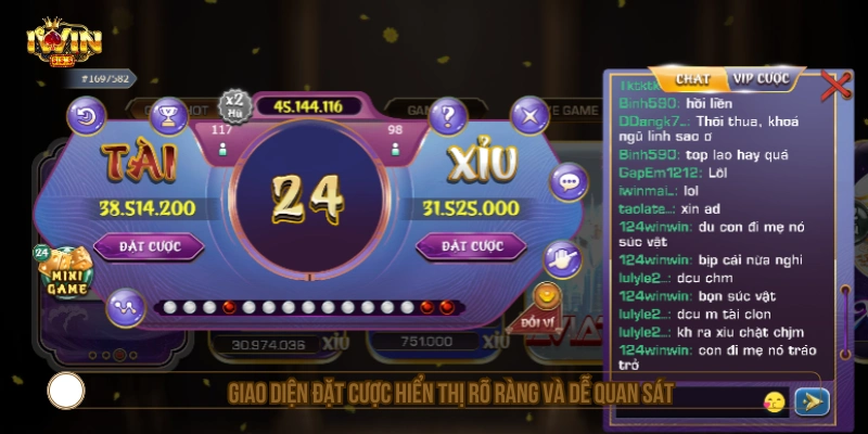 Giao diện đặt cược hiển thị rõ ràng và dễ quan sát 