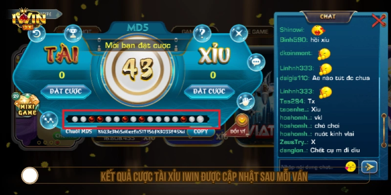 Kết quả cược tài xỉu IWIN được cập nhật sau mỗi ván 
